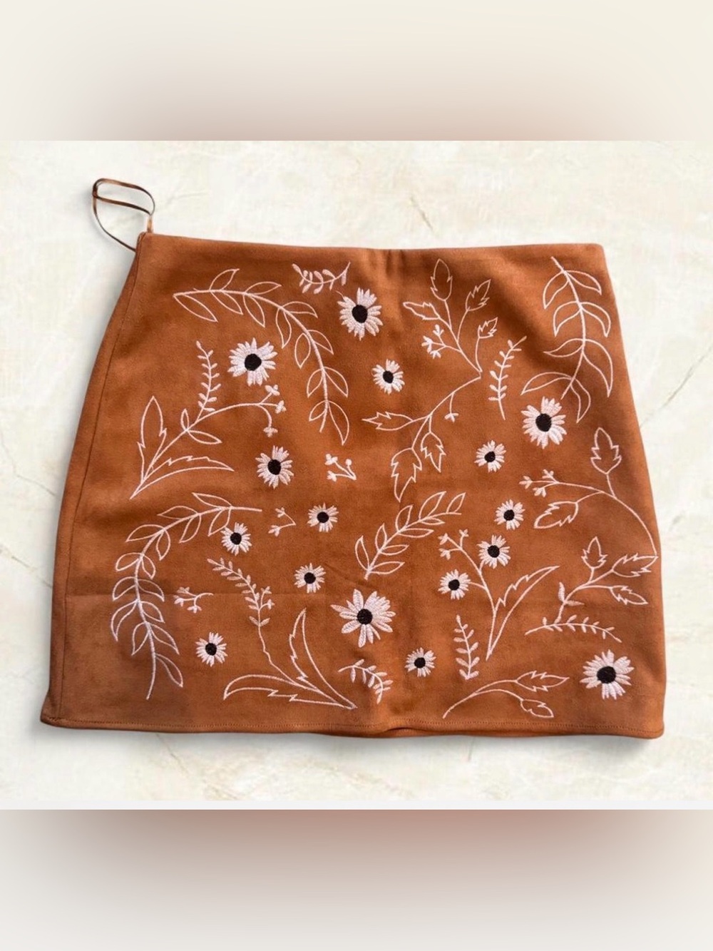 Faux Suede Blue Daisy Embroidered Mini Skirt Large 🍁🍂